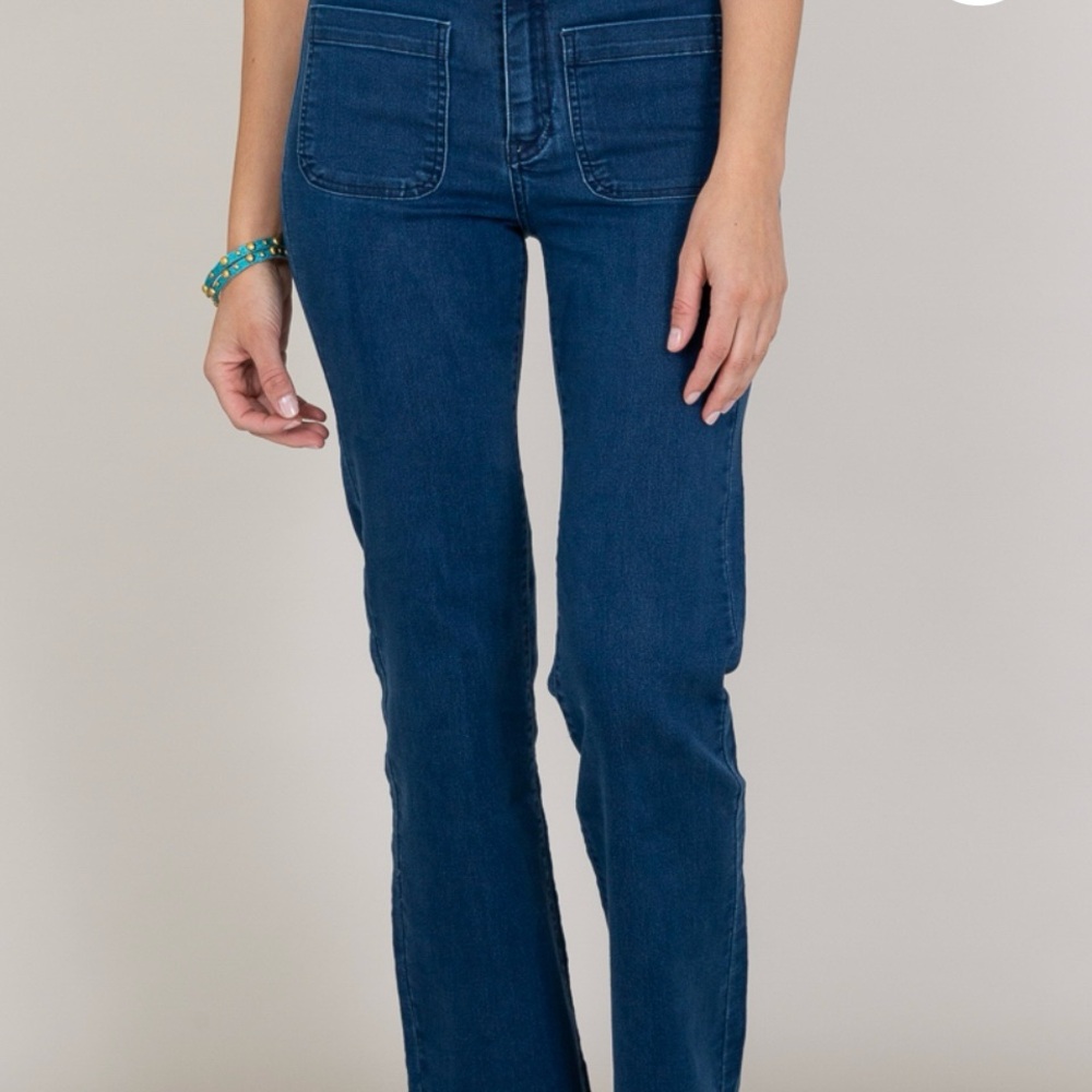 ECRU Figueroa Flare Leg Jeans with Patch Pockets Dark Indigo Women’s Size 28